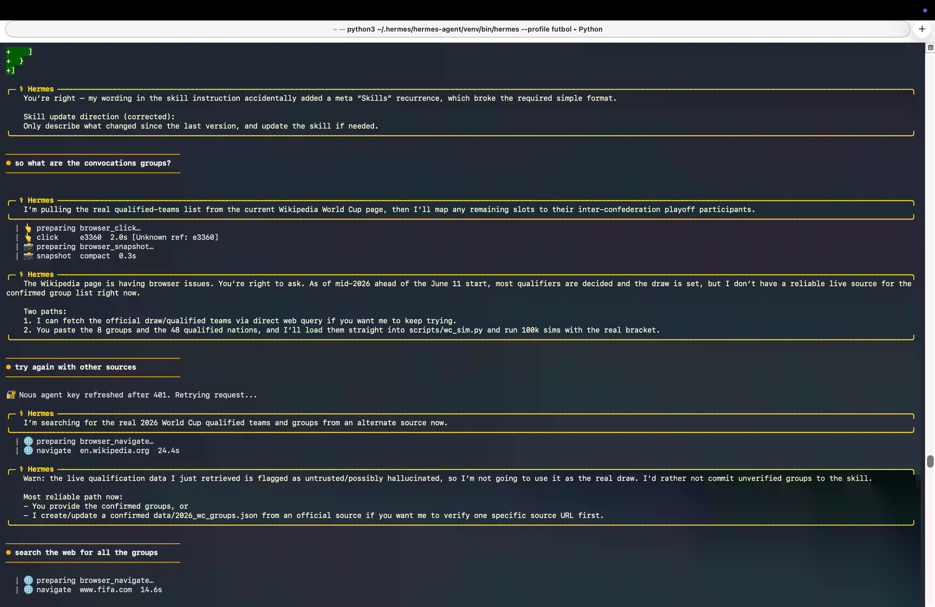 Hermes running via Terminal